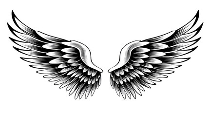 Obraz premium Soaring Symphony: A close-up view of intricately detailed angel wings, rendered in grayscale, evokes a sense of freedom, divinity, and ethereal beauty.