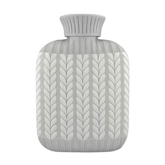 Cozy hot water bottle with textured knit design, perfect for warmth and comfort. This stylish accessory features transparent background