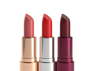 Obraz premium Set of three lipsticks isolated on transparent background