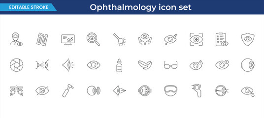ophthalmology icon set, medical eye care, optometry and vision correction vector symbol