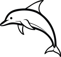 Fototapeta premium Black and white dolphin illustration jumping, simple design, clean lines