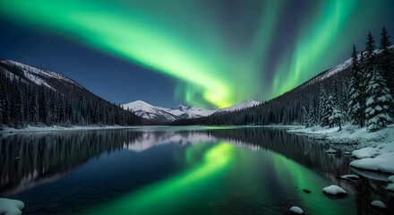 Aurora Reflections Over Frozen Lake