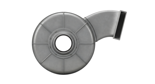 Industrial Metal Turbine with Curved Duct in White Background