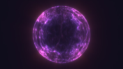 Abstract glowing purple sphere emitting radiant plasma light in a dark cosmic background