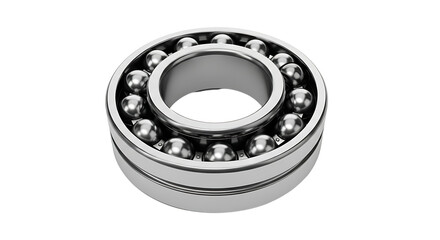Metal Ball Bearing Circular Component with Precision Steel Balls on White Background