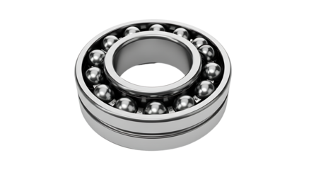 Metal Ball Bearing Circular Component with Precision Steel Balls on White Background