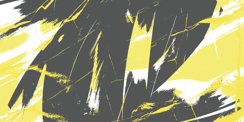 A vibrant, abstract design featuring splashes of yellow and black ink on a white background,abstract grunge desing.