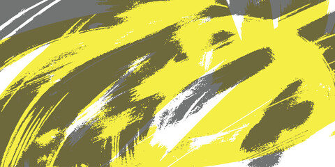 A vibrant, abstract design featuring splashes of yellow and black ink on a white background,abstract grunge desing.