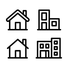 Collection of black building icons for web design