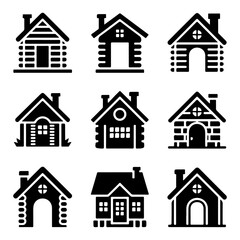 Collection of nine different house silhouettes