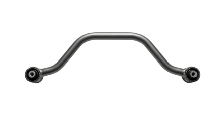 Automotive Suspension Component Metal Control Arm in Silver Color on White Background