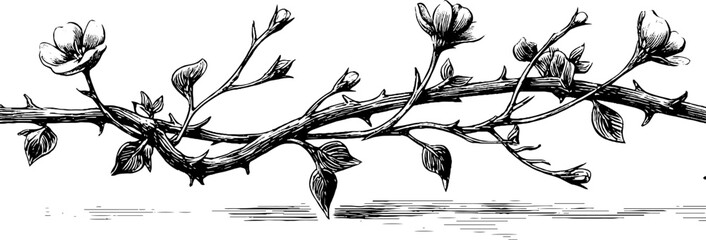 Vintage engraved ornamental band with intertwined vines design for decorative art