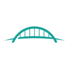 Obraz premium Teal arch bridge silhouette with vertical supports on white background turquoise green