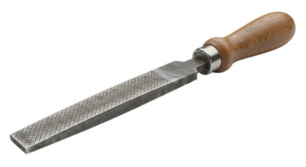 Metal File with Wooden Handle on White Background for Carpentry and DIY Projects