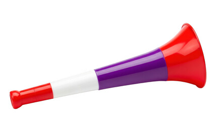 Red, white, and purple vuvuzela isolated on transparent background for sports fans