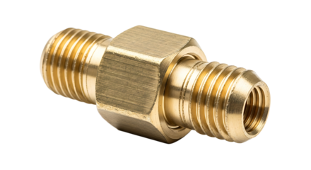Brass Fitting Connector with Threaded Ends on White Background