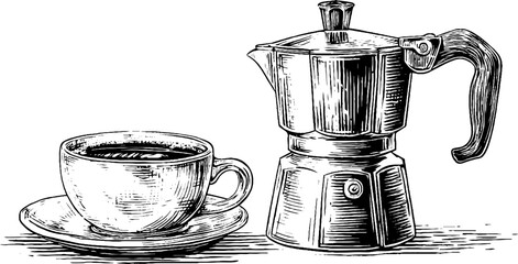Vintage coffee enthusiast design with engraved pot and cup for artistic decor