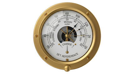 Vintage Barometer with Gold Frame Showing Weather and Atmospheric Pressure