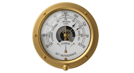 Vintage Barometer with Gold Frame Showing Weather and Atmospheric Pressure