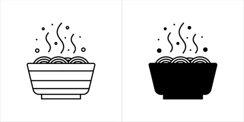 Vector art of two icons of a bowl of steaming noodles, one outlined and one solid black