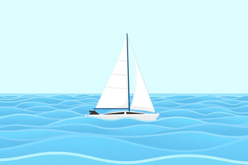 Fototapeta premium Sailboat Navigating Wavy Sea Under Clear Sky on White Background