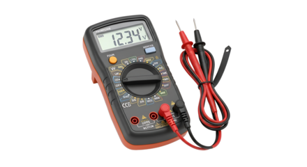 Digital Multimeter Showing Voltage Reading in Handheld Electronic Testing Device