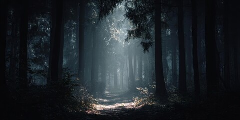 Ethereal Forest Light - A Mystical Woodland Scene.