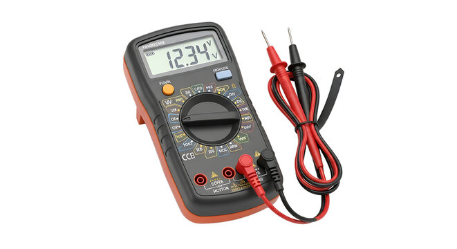 Digital Multimeter Showing Voltage Reading in Handheld Electronic Testing Device