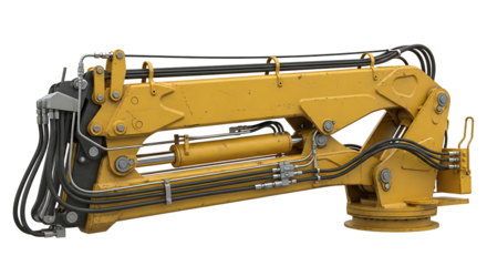 Heavy Yellow Construction Excavator Arm with Hydraulic System on White Background