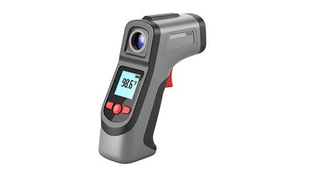 Infrared Thermometer Gun with Digital Display and Temperature Reading in White Background