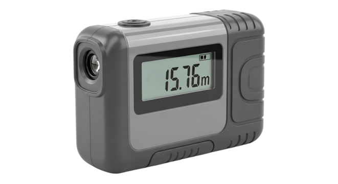 Digital Laser Distance Meter Showing 15.76 Meters in Close-Up