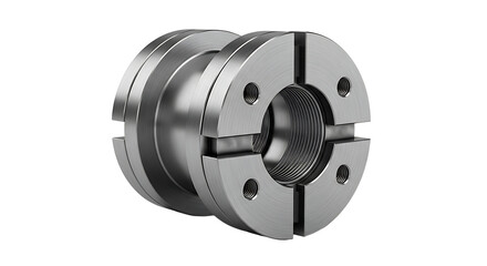 Metallic Mechanical Coupling Fitting in Industrial Style on White Background