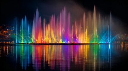 Colorful water fountain at night