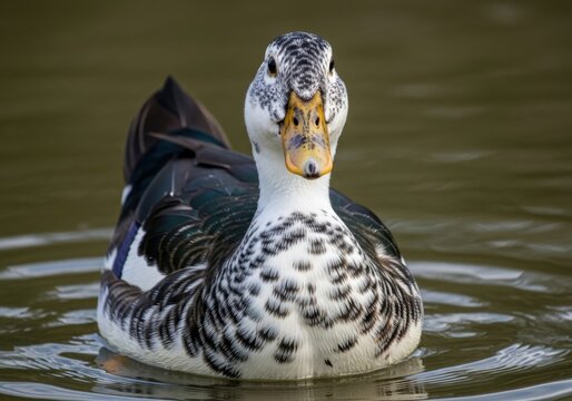 Charming speckled duck portrait in tranquil water setting on a serene day - Powered by Adobe