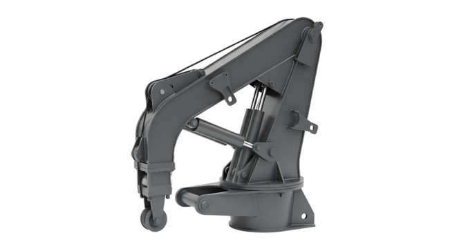 Mechanical robotic arm in gray color isolated on white background