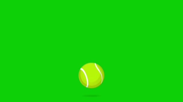 tennis ball dropping vertically and hitting the floor over green screen, animated chromakey background cartoonish scene creative figure elements layers movement gesture style illustration expression