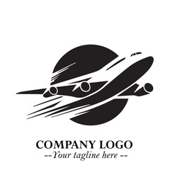 Plane Flying Fast Logo Symbol in Black on the White Background with Dynamic Aviation Design