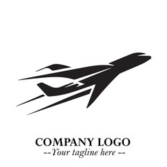 Plane Flying Fast Logo Symbol in Black on the White Background with Dynamic Aviation Design
