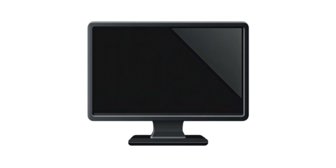 A computer display on a black background, with a dark screen and a metallic-looking bezel