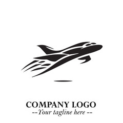 Plane Flying Fast Logo Symbol in Black on the White Background with Dynamic Aviation Design