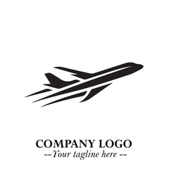 Plane Flying Fast Logo Symbol in Black on the White Background with Dynamic Aviation Design