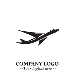Plane Flying Fast Logo Symbol in Black on the White Background with Dynamic Aviation Design