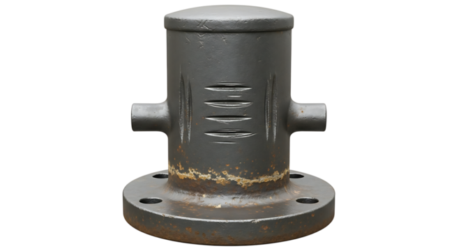 Industrial Metal Pipe Fitting with Rust and Wear on White Background