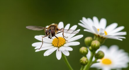 Hoverfly resting on daisy, capturing a moment of nature's pollination