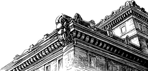 Intricate renaissance cornice fragment with dentil molding - vintage architectural design