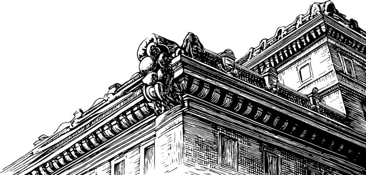 Intricate renaissance cornice fragment with dentil molding - vintage architectural design