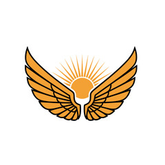 Obraz premium Symbolic golden wings embracing the sun, evoking freedom and aspiration