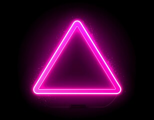Bright Pink Neon Triangle Frame on Black Background with Sparkles