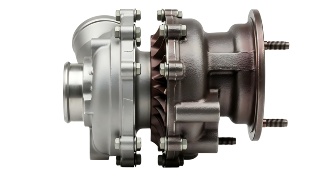 Automotive Turbocharger Metal Parts Engine Component on White Background