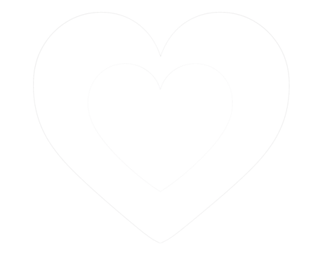 A white outlined heart shape with a smaller black heart shape inside isolated on transparent background